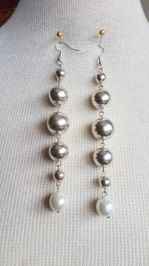 Silver Pearl Ball Dangle Earrings