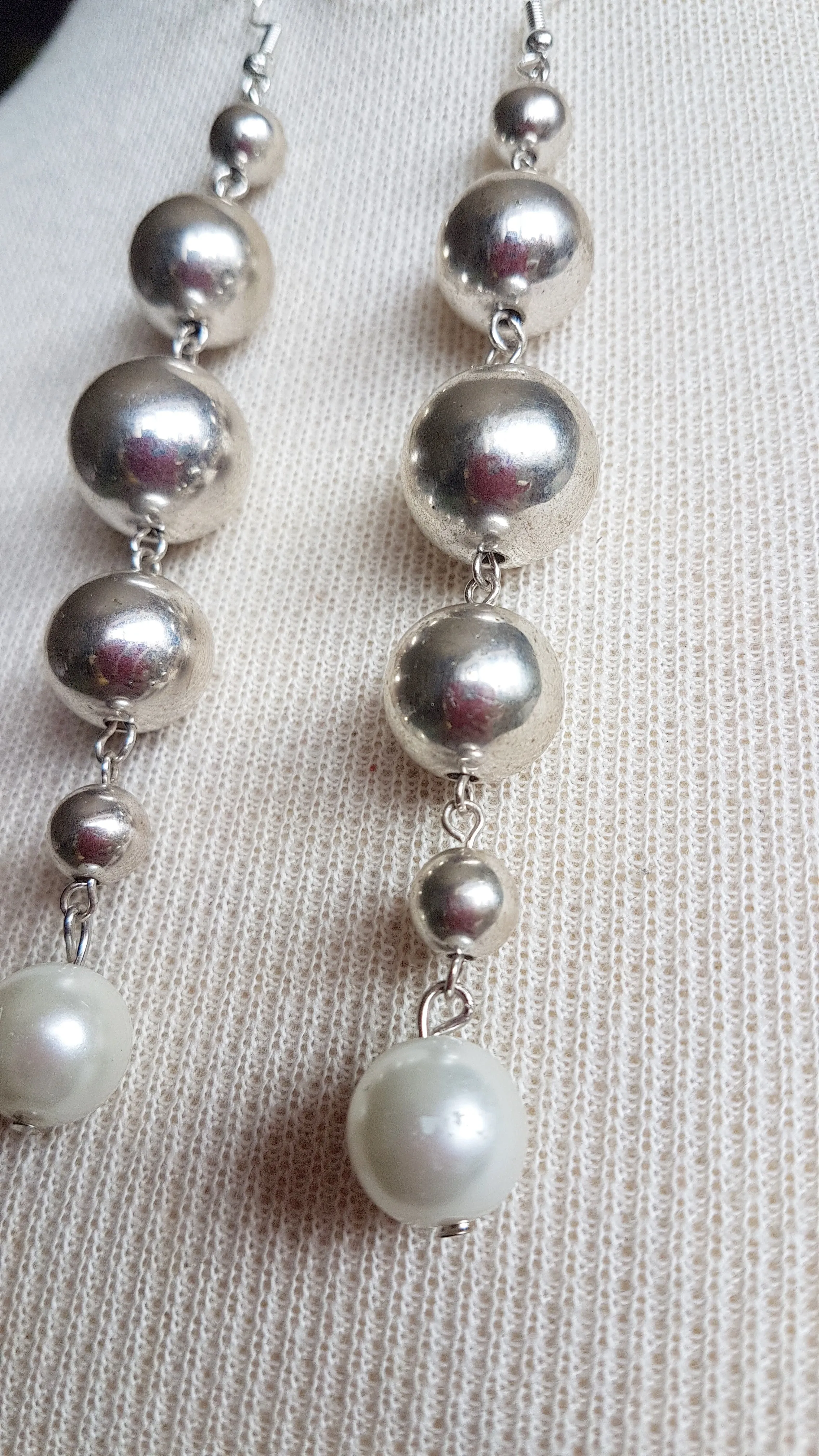 Silver Pearl Ball Dangle Earrings