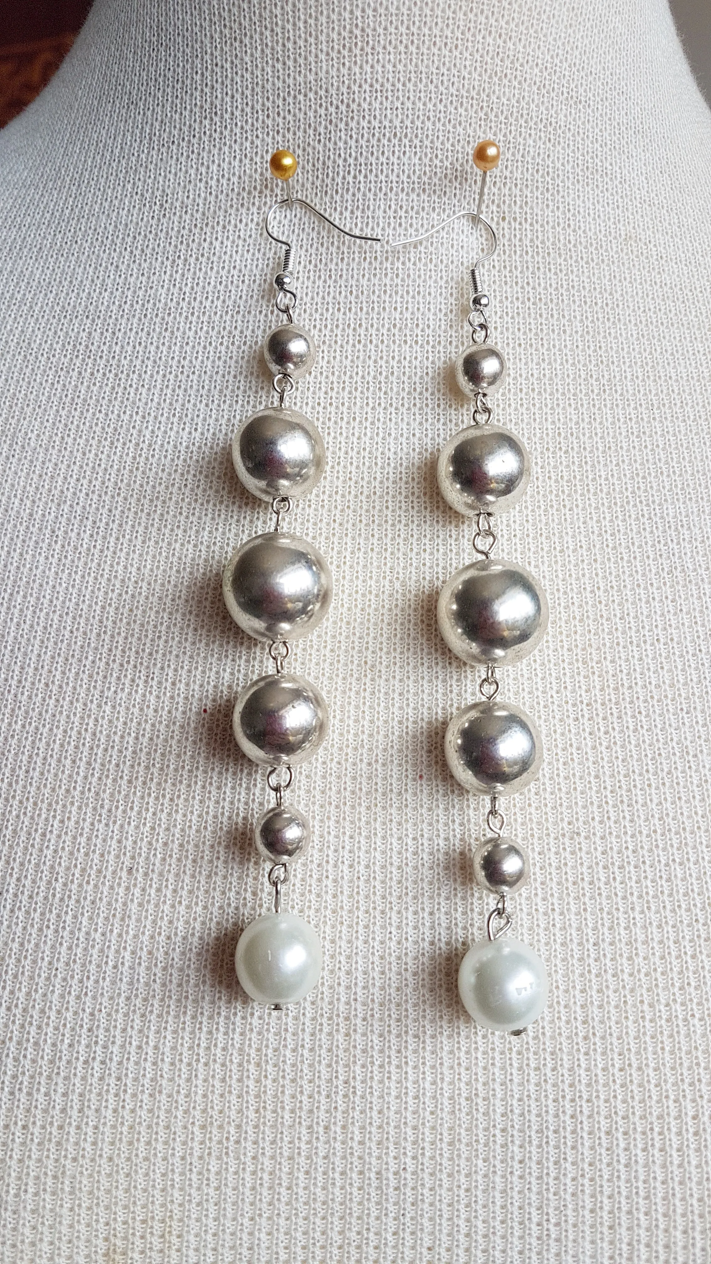 Silver Pearl Ball Dangle Earrings
