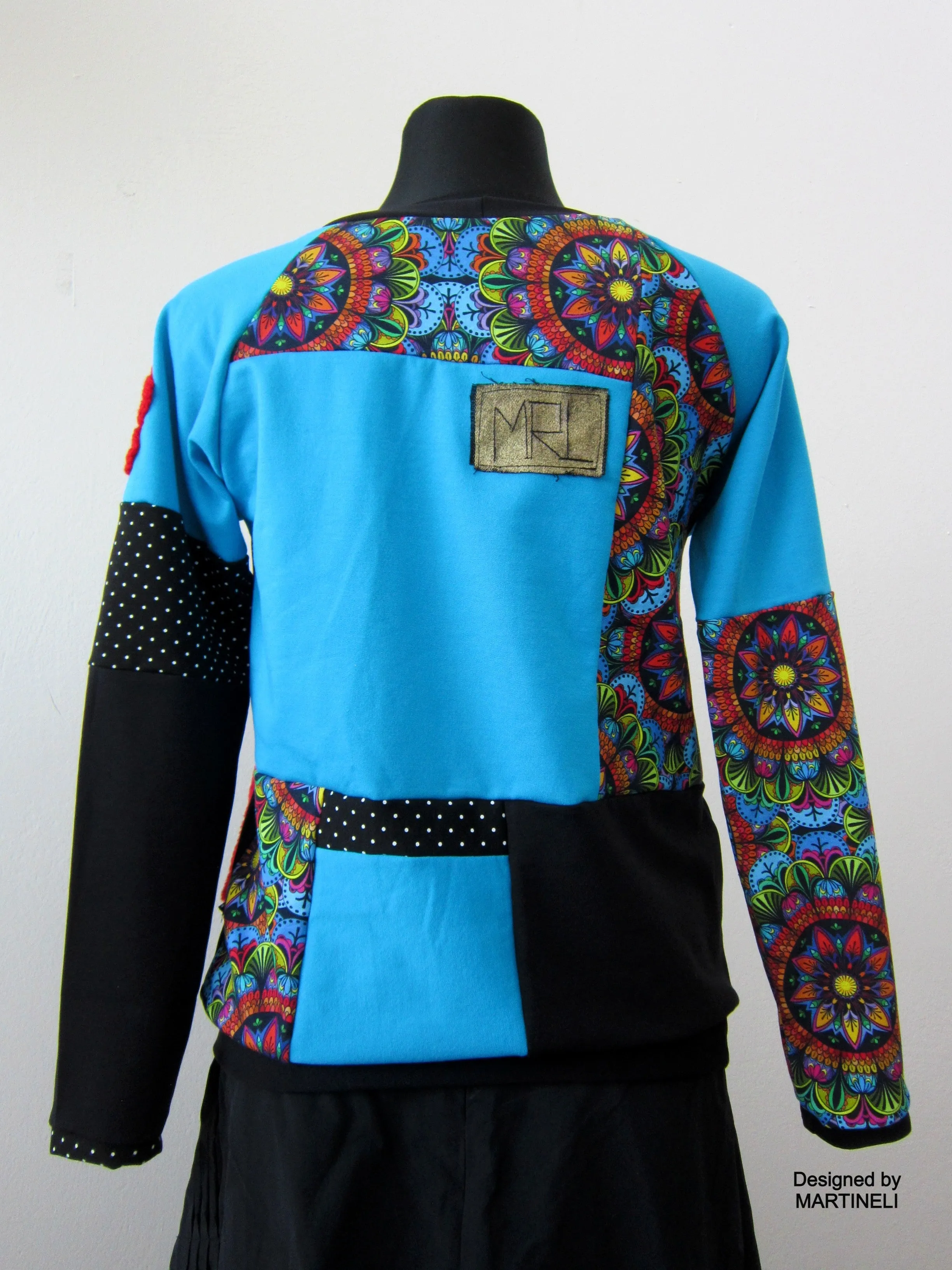 S/M Turquoise Sweatshirt for Women,Patchwork Sweatshirt for Women