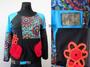 S/M Turquoise Sweatshirt for Women,Patchwork Sweatshirt for Women