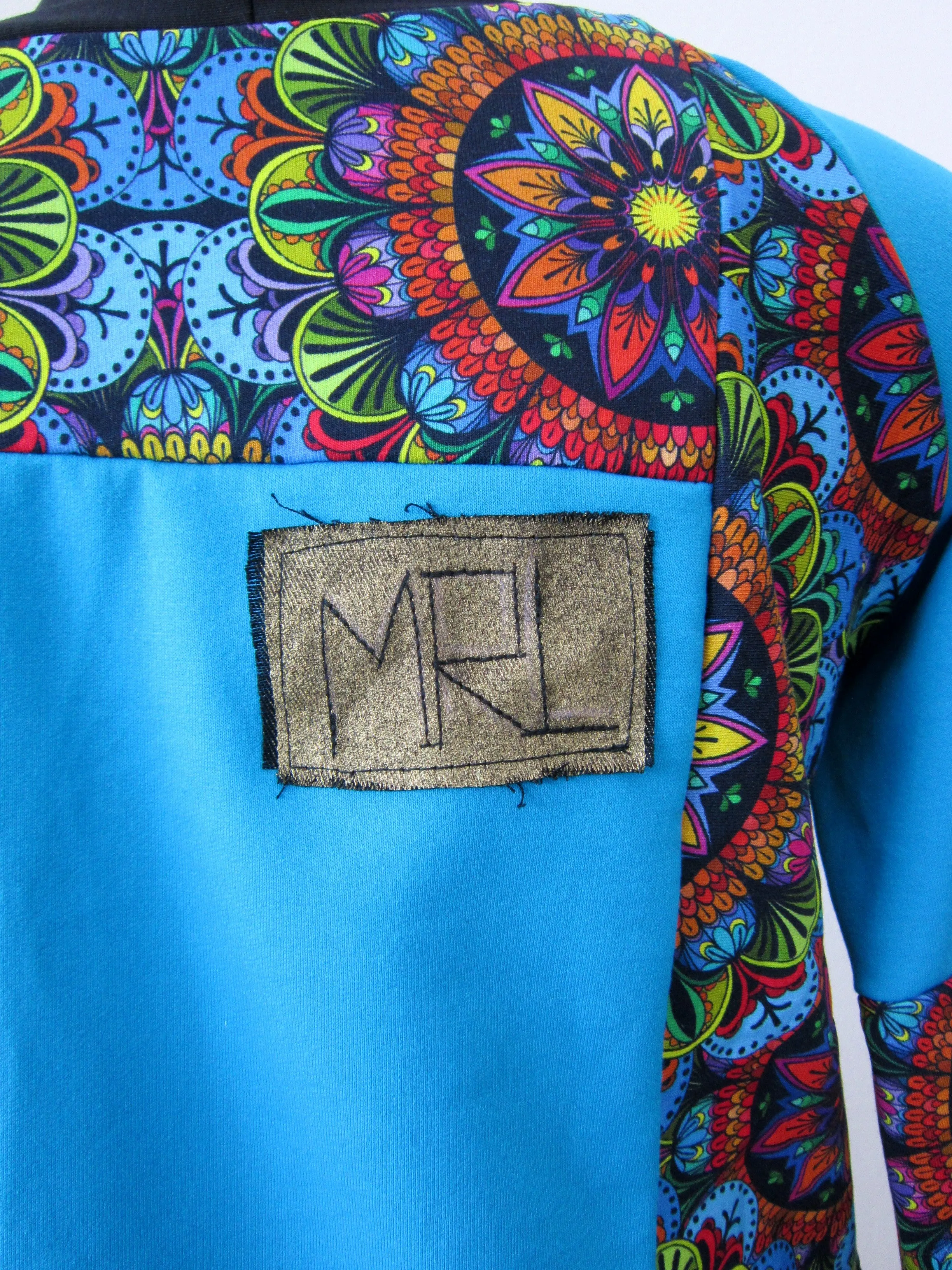 S/M Turquoise Sweatshirt for Women,Patchwork Sweatshirt for Women