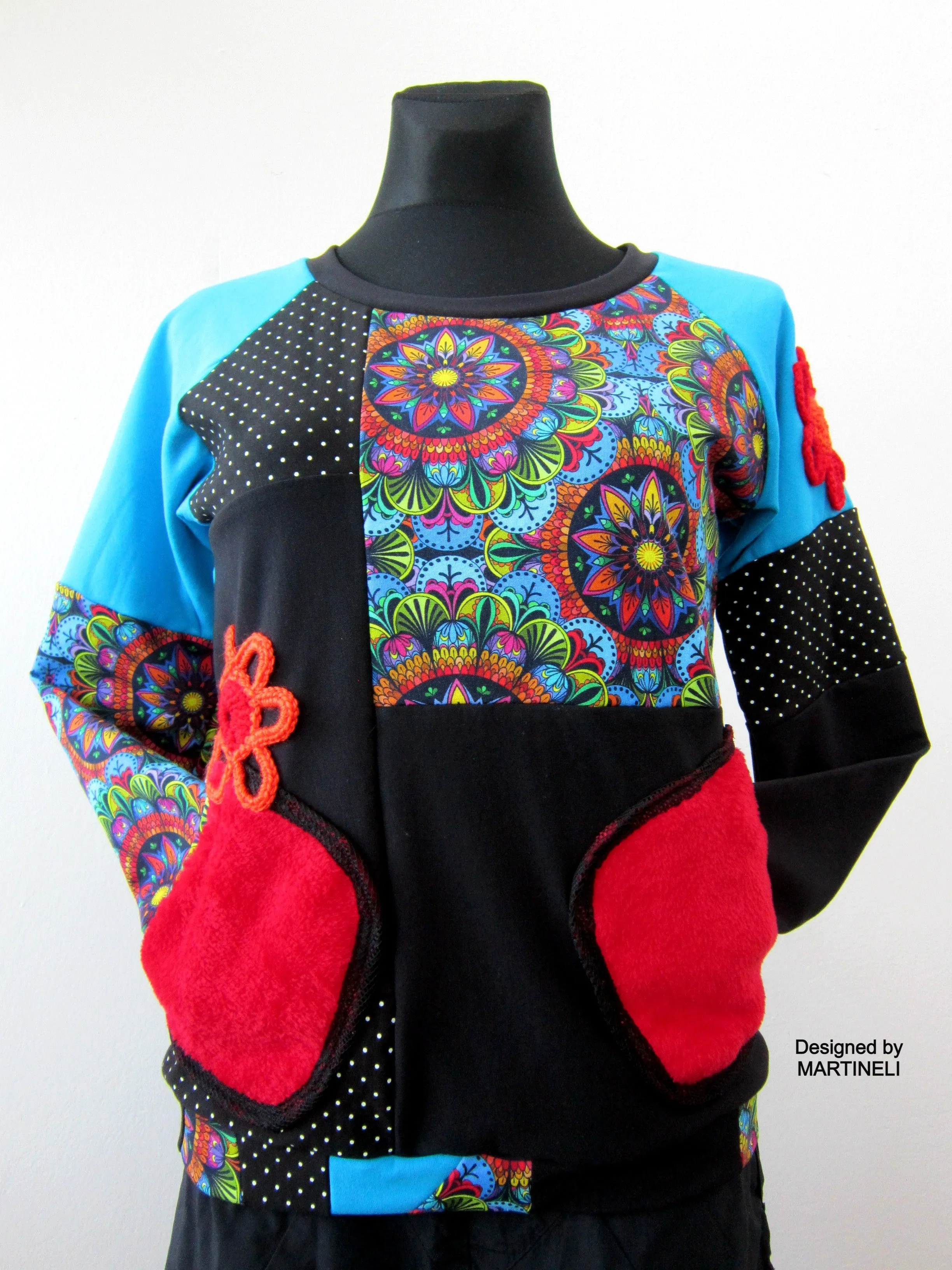 S/M Turquoise Sweatshirt for Women,Patchwork Sweatshirt for Women