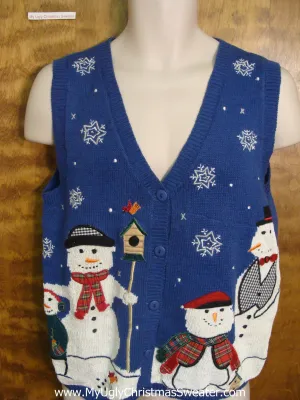 Snowman Family with Friendly Bird Funny Christmas Sweater Vest
