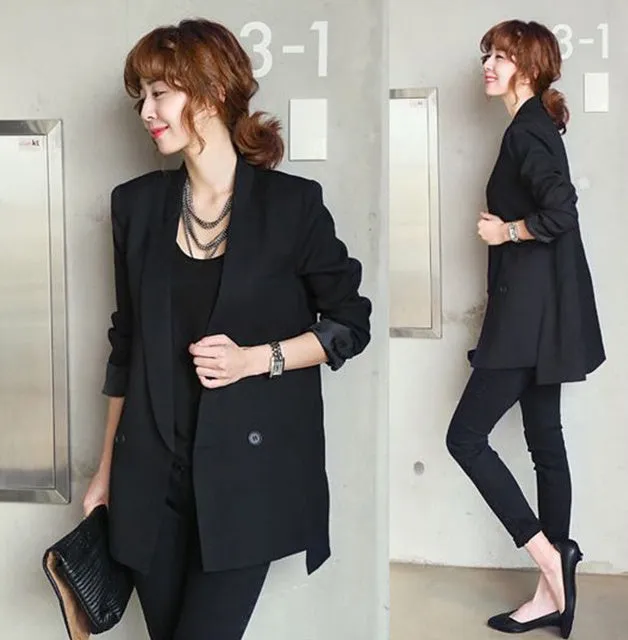 Solid Black Long Blazer
