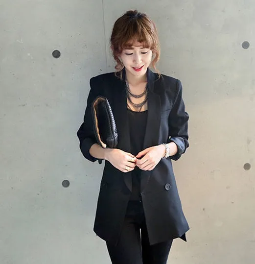 Solid Black Long Blazer