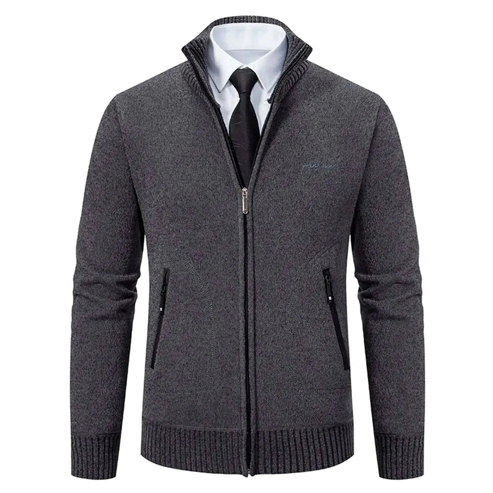 Stand collar sweater with zipper