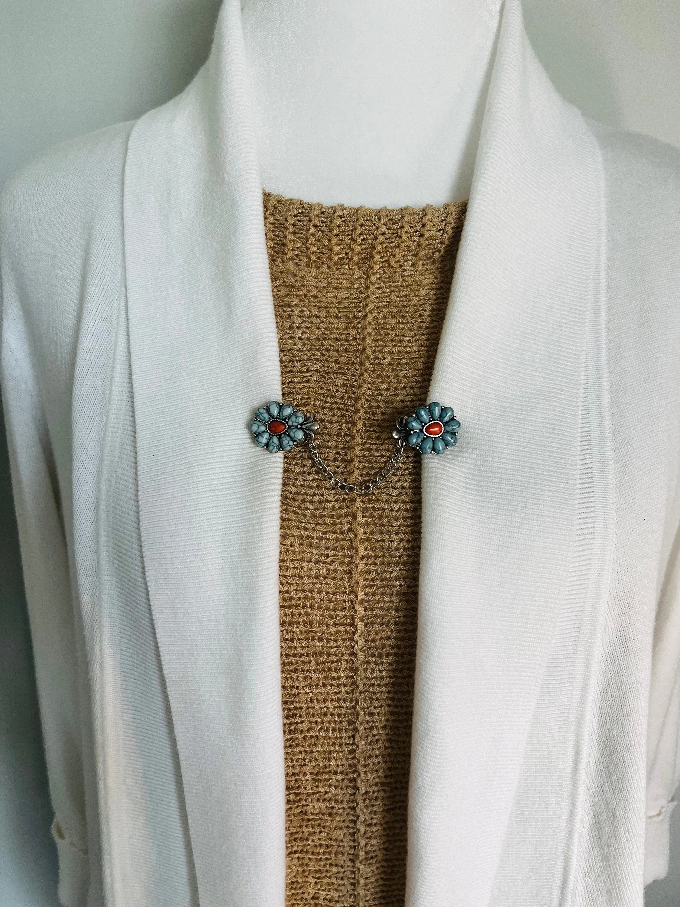 Sweater Clips Silver Chain Sweater Clip Southwestern Cardigan Clip for Kimono Clasp for Sweater Guard Gift for Mom Gift for Her by Fabulici