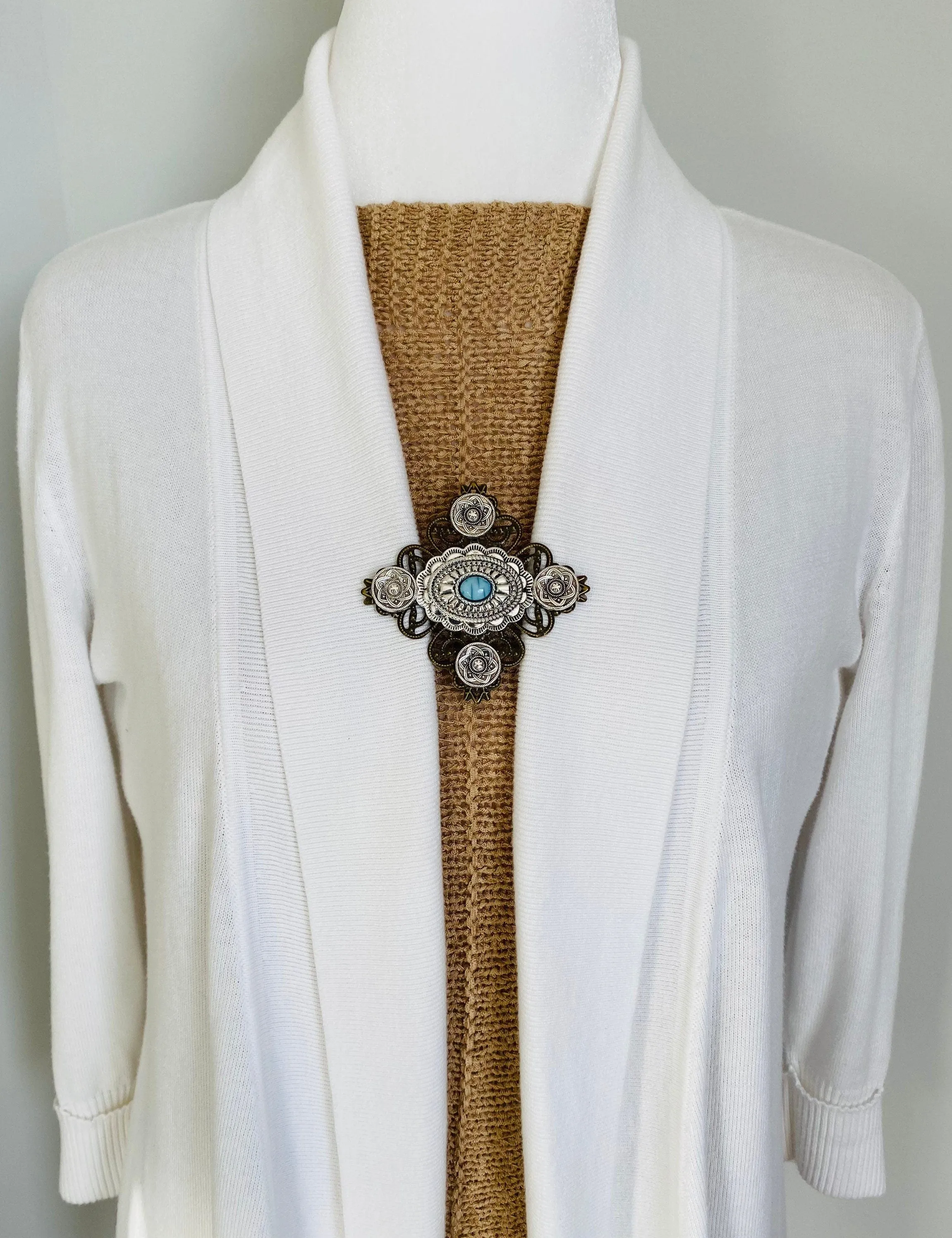 Sweater Clips Silver Turquoise Sweater Clip Cardigan Clip Stones Clasp Cloak Stone Clasp Crystal Scarf Clip Gift Gifts for Her by Fabulici