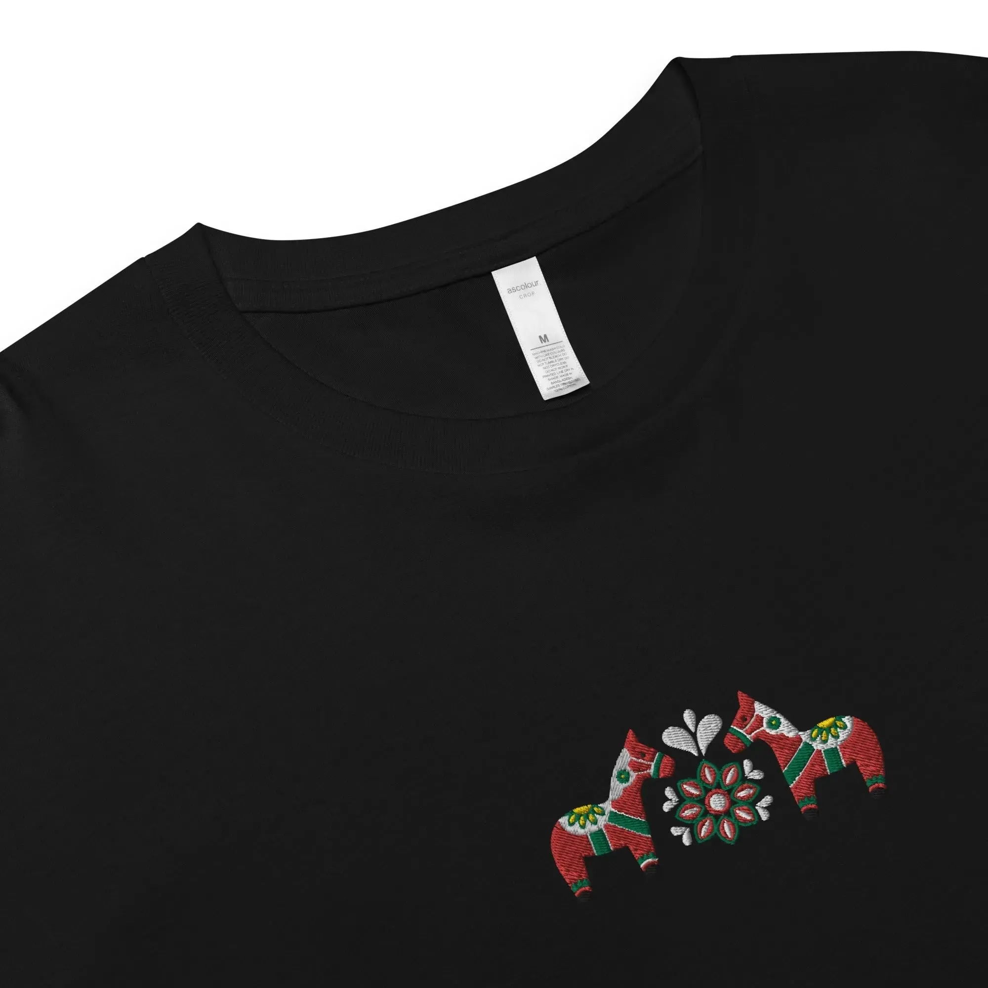 Swedish Red Dala Horse Embroidered Cropped T-Shirt