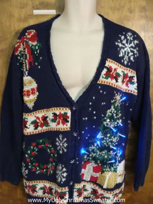Tacky Crazy Mess Xmas Sweater with Lit Up Tree