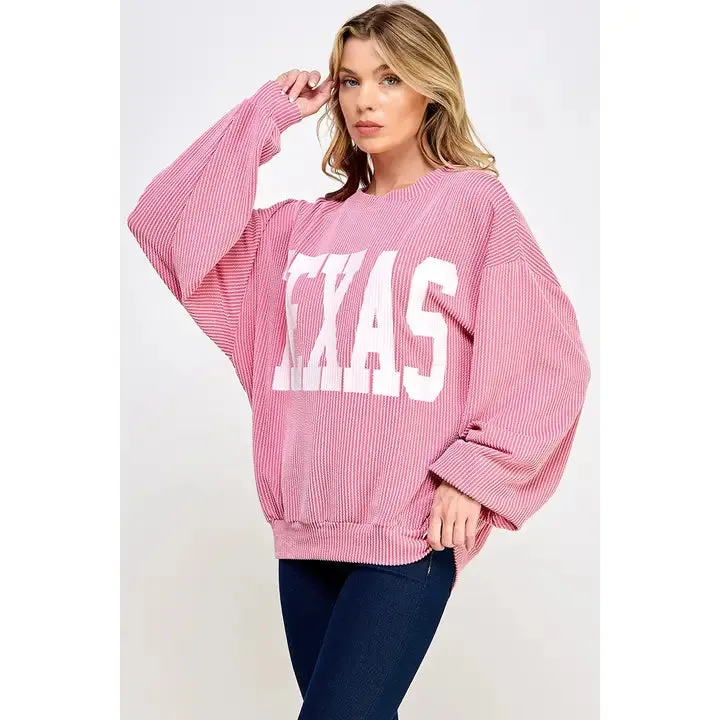 Texas Print Rib Cord Sweatshirt