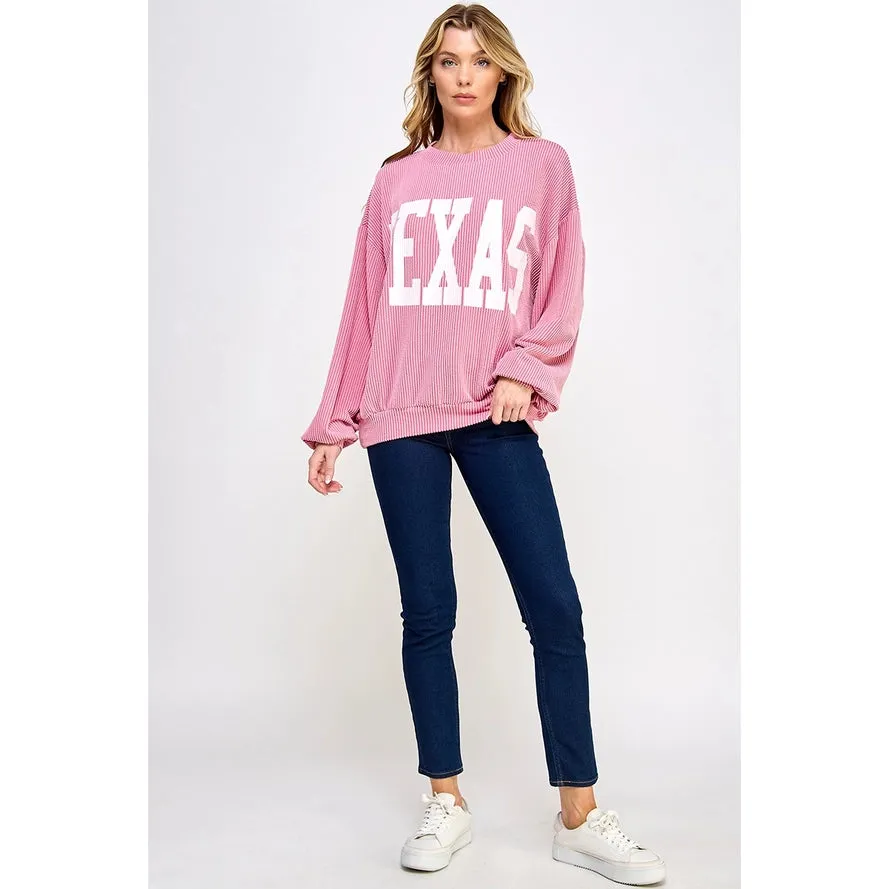 Texas Print Rib Cord Sweatshirt