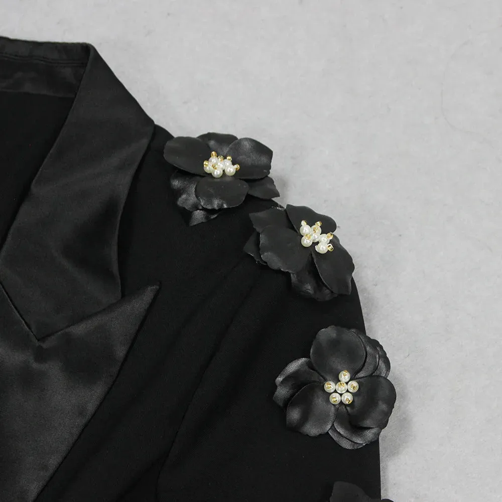 Trend4us Women's Floral Appliqué Blazer and Flared Pants Set