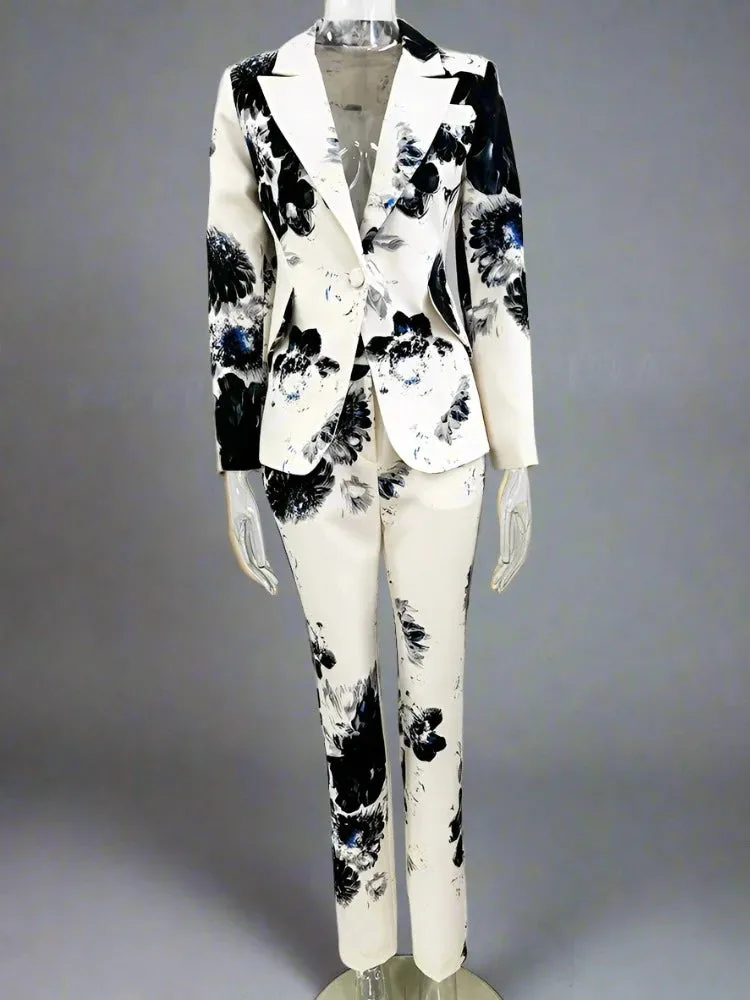 Trend4us Women's Gorgeous Floral Print Blazer Pants Set