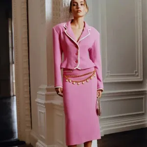 Trend4us Women's Stylish Blazer Skirt Suit