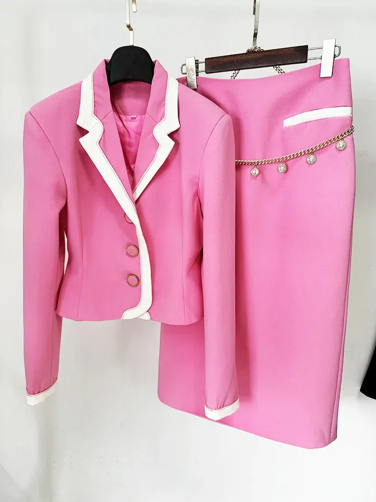 Trend4us Women's Stylish Blazer Skirt Suit