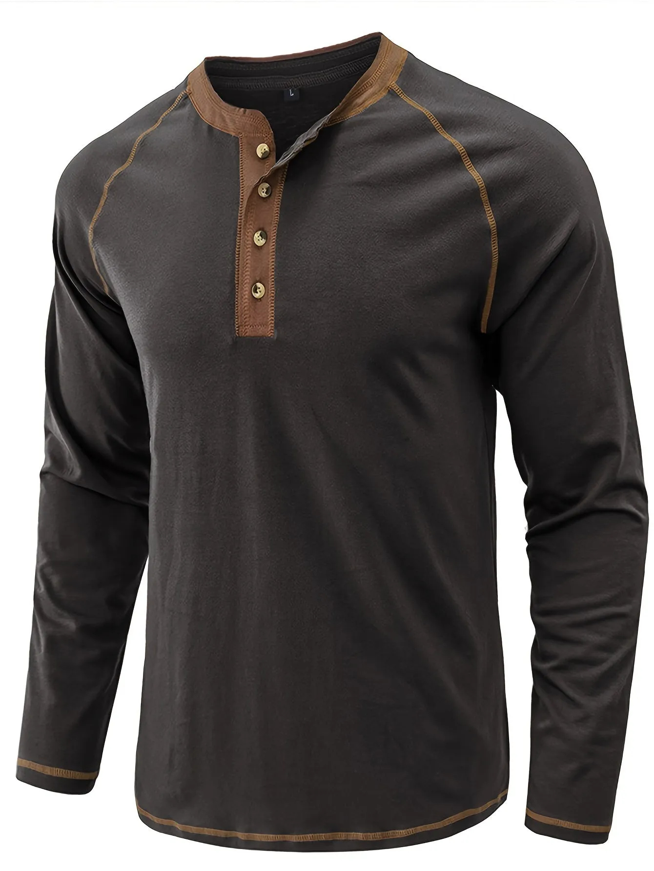 TruiGen - Heren Lange Mouw Henley Shirt met Contrasterende Stiksels en Knoopsluiting