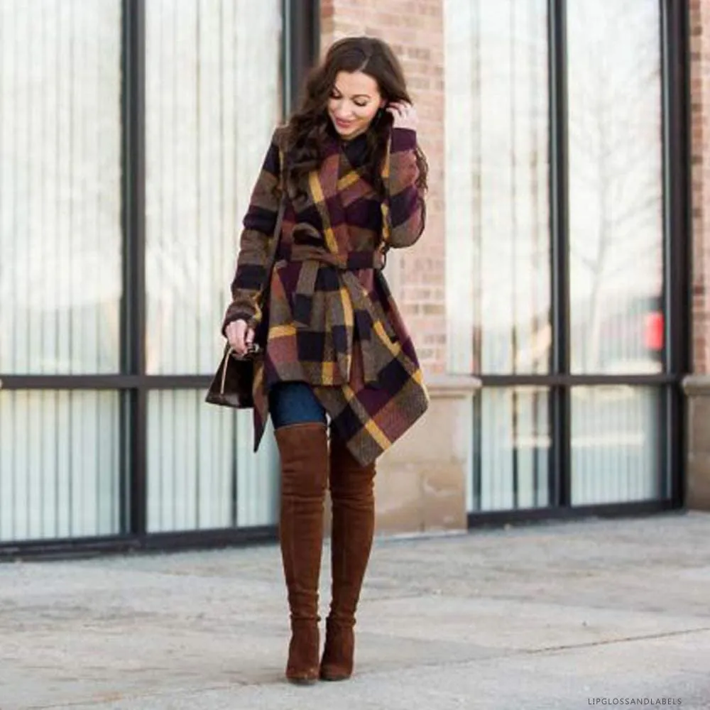 Turn Down Shawl Collar Earth Tone Wool Blend Coat