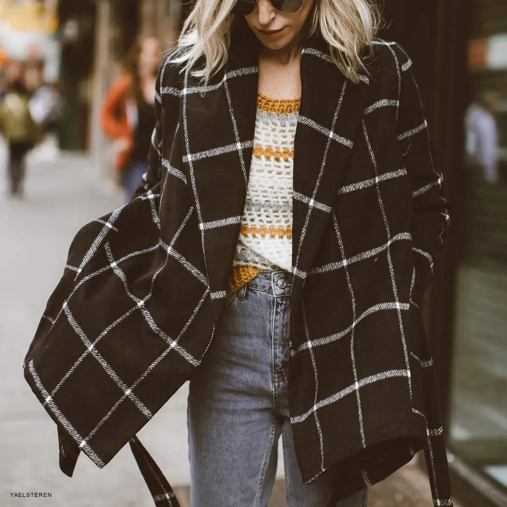 Turn Down Shawl Collar Earth Tone Wool Blend Coat