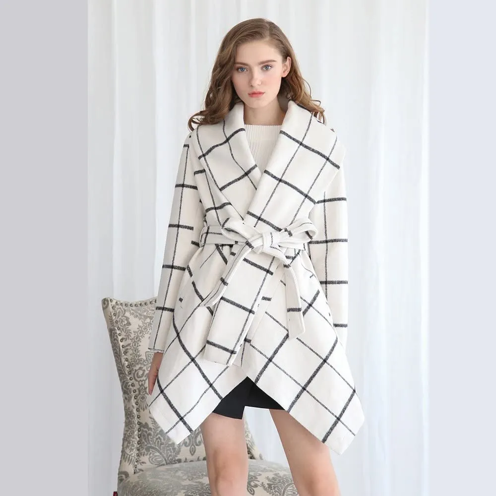 Turn Down Shawl Collar Earth Tone Wool Blend Coat