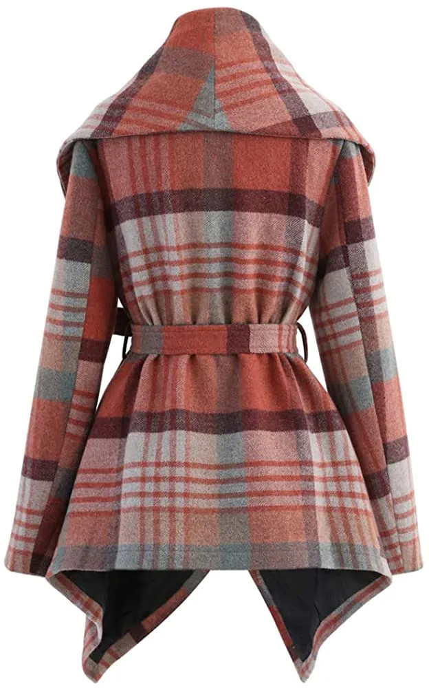 Turn Down Shawl Collar Earth Tone Wool Blend Coat