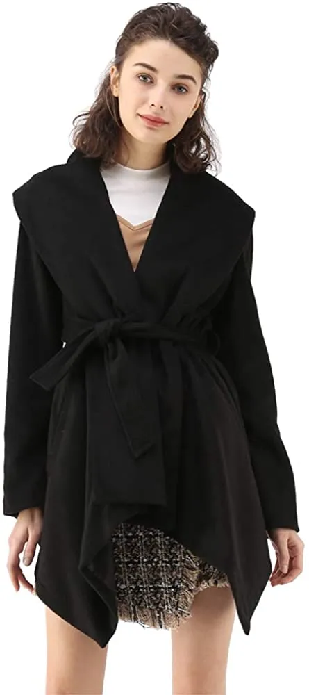 Turn Down Shawl Collar Earth Tone Wool Blend Coat