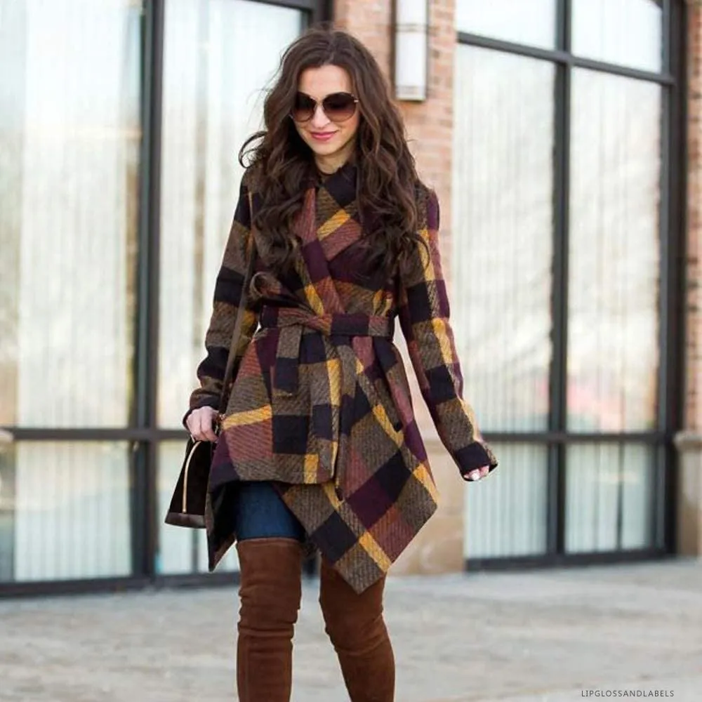 Turn Down Shawl Collar Earth Tone Wool Blend Coat