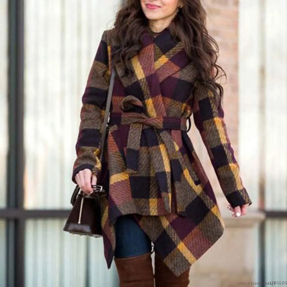 Turn Down Shawl Collar Earth Tone Wool Blend Coat