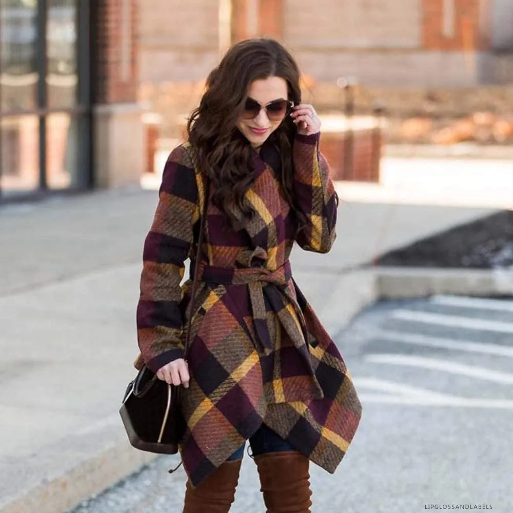 Turn Down Shawl Collar Earth Tone Wool Blend Coat