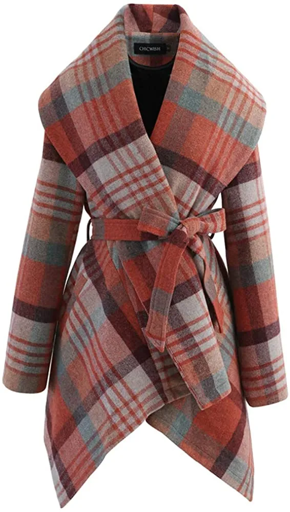 Turn Down Shawl Collar Earth Tone Wool Blend Coat