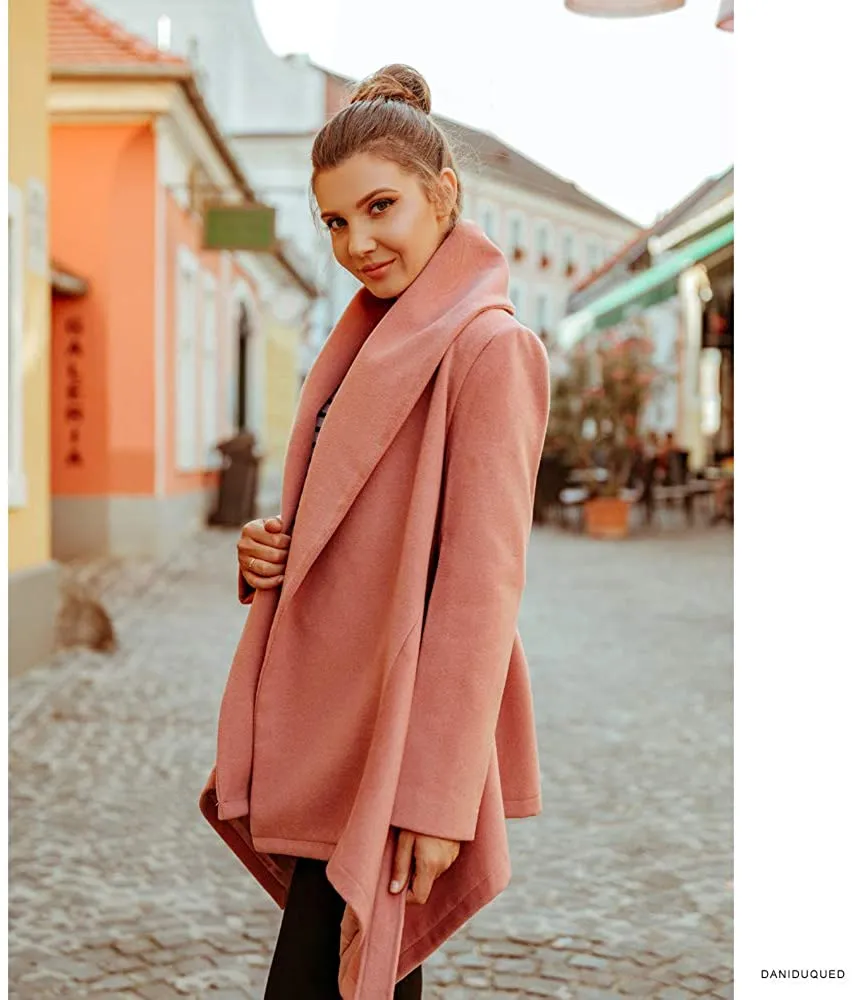 Turn Down Shawl Collar Earth Tone Wool Blend Coat