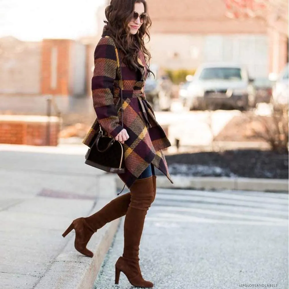 Turn Down Shawl Collar Earth Tone Wool Blend Coat