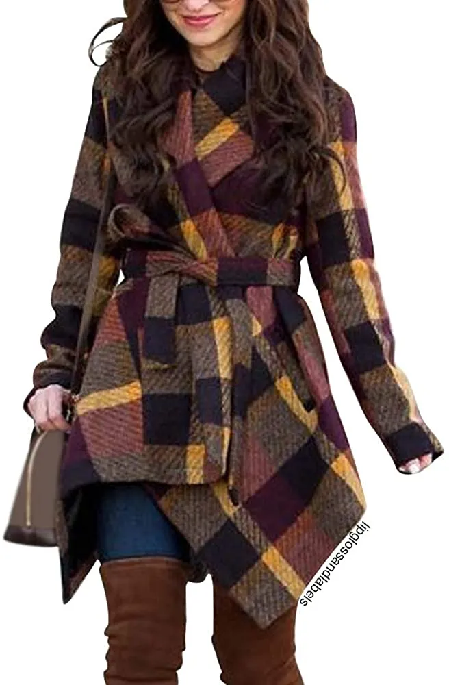 Turn Down Shawl Collar Earth Tone Wool Blend Coat