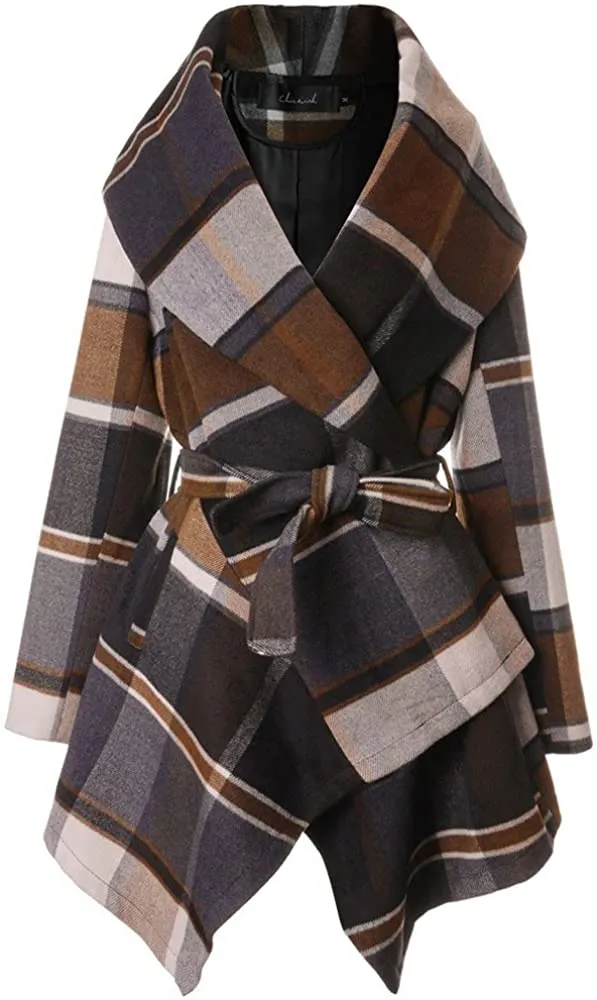 Turn Down Shawl Collar Earth Tone Wool Blend Coat