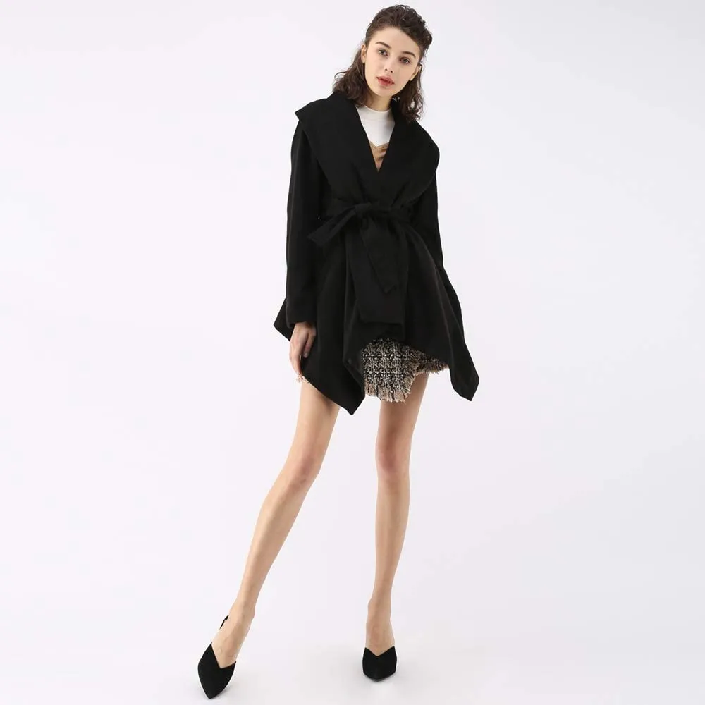 Turn Down Shawl Collar Earth Tone Wool Blend Coat