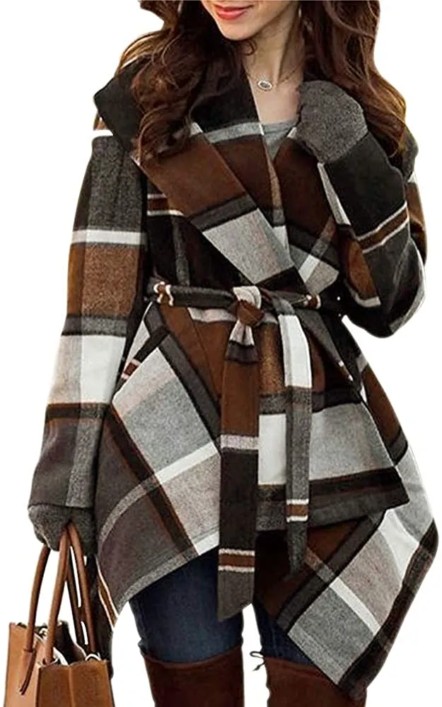Turn Down Shawl Collar Earth Tone Wool Blend Coat
