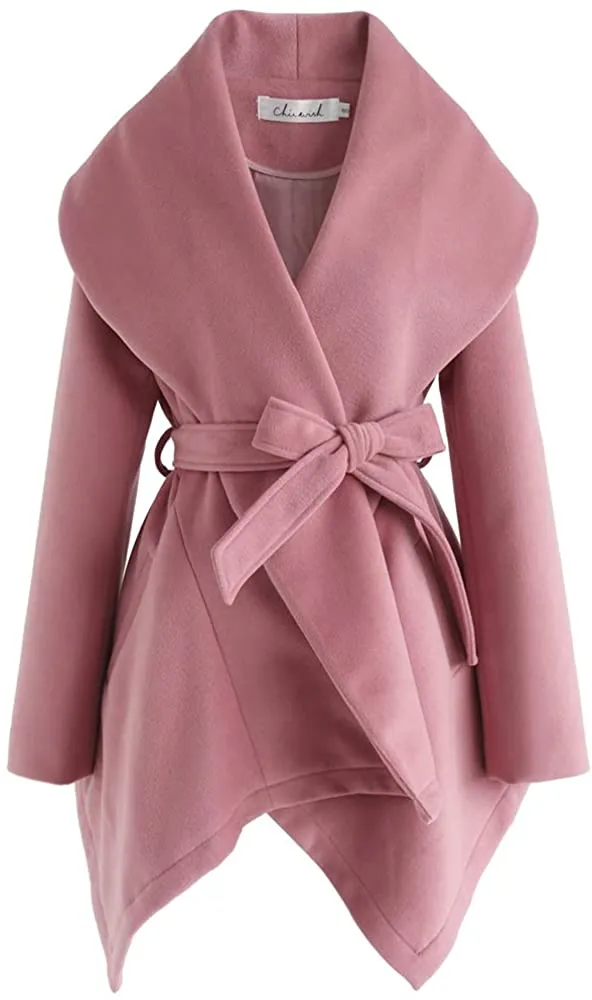 Turn Down Shawl Collar Earth Tone Wool Blend Coat