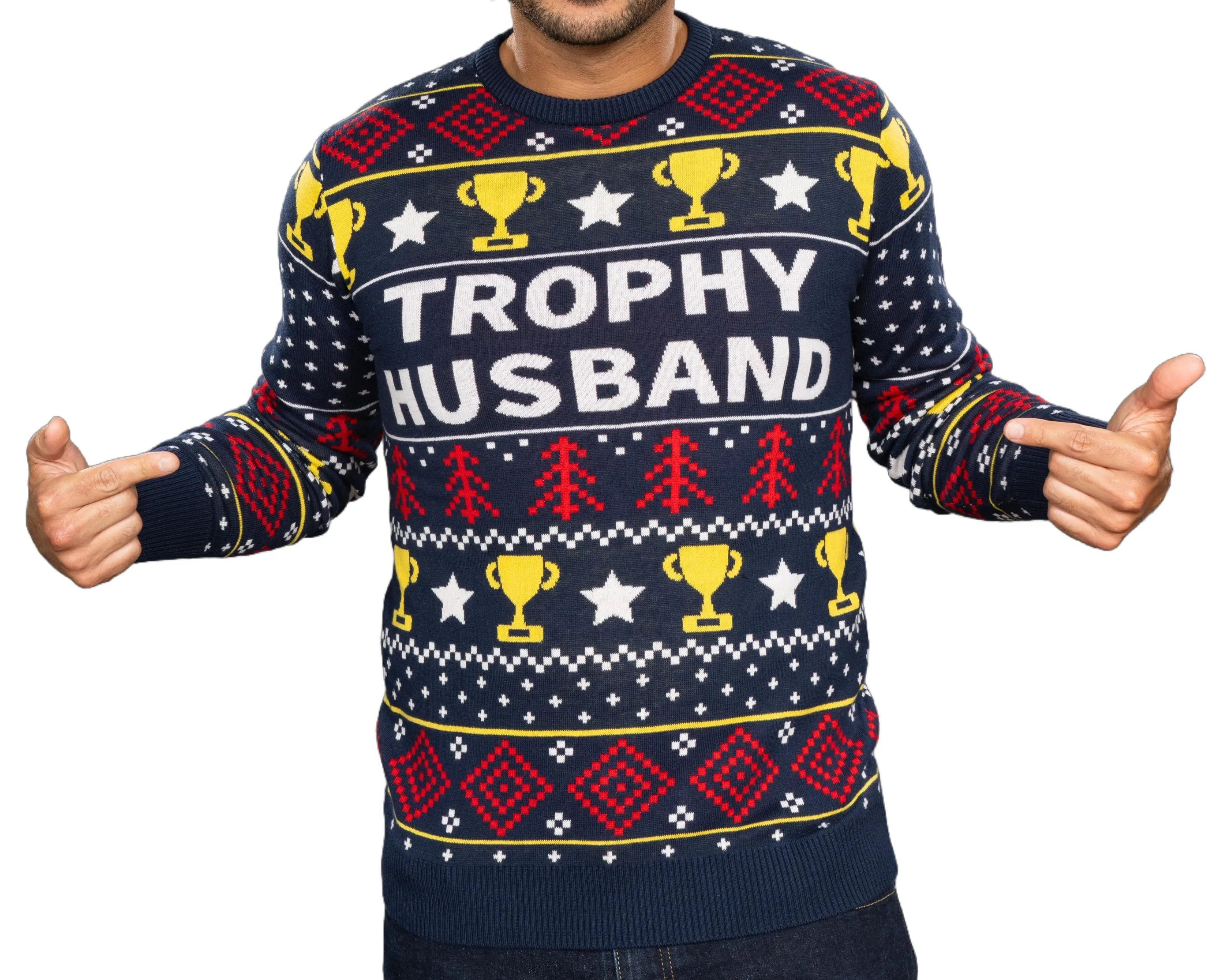 Ugly Christmas Sweater JulesRoche Funny 'Trophy Husband' Design