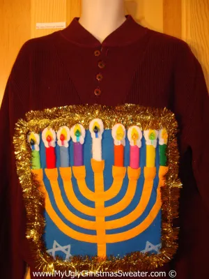 Ugly Christmas Sweater Party Hanukkah Sweater Mens with Menorah (j239)