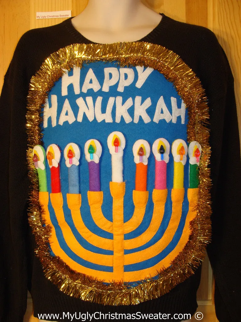 Ugly Christmas Sweater Party Hanukkah Sweater Mens with Menorah (j257)