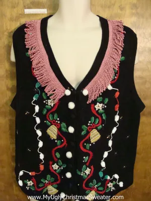 Ugly Christmas Sweater Vest with Ivy and Bells