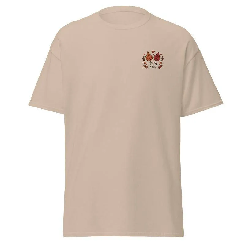 Unisex Fall Embroidered T-Shirt – "Let's Fall In Love"