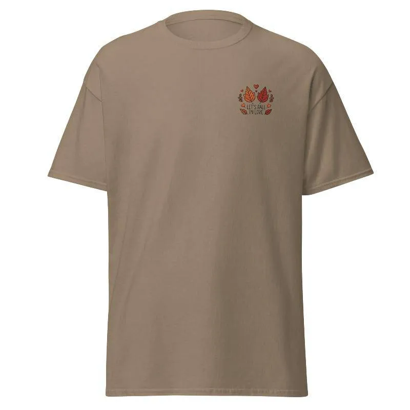 Unisex Fall Embroidered T-Shirt – "Let's Fall In Love"