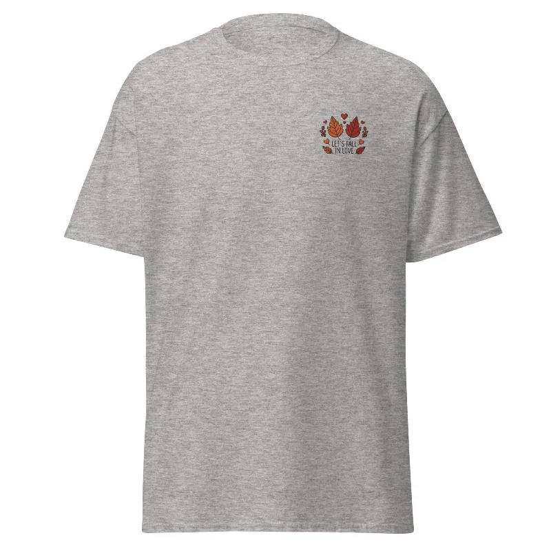 Unisex Fall Embroidered T-Shirt – "Let's Fall In Love"