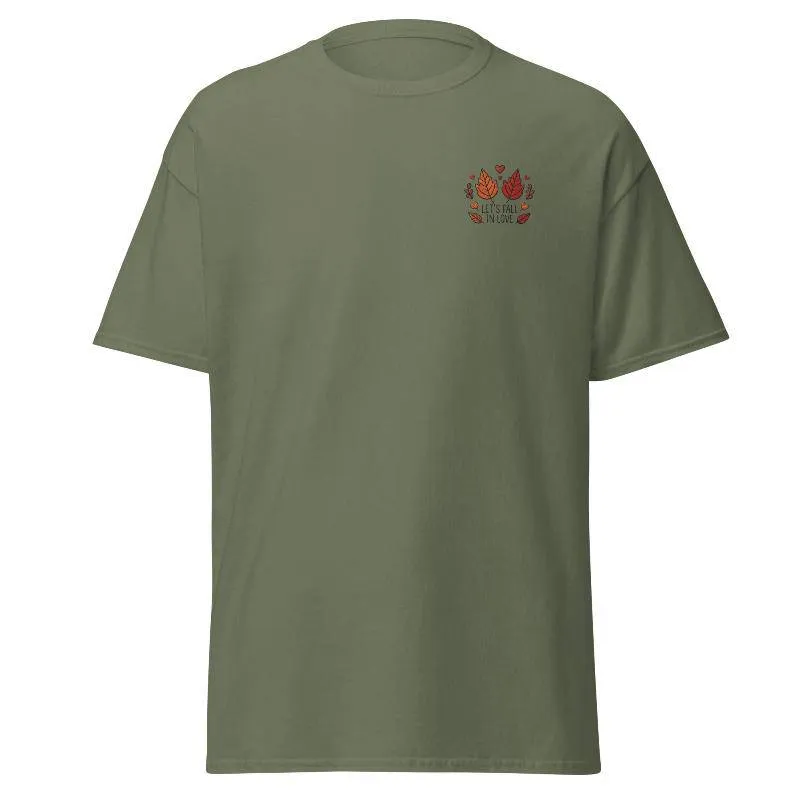 Unisex Fall Embroidered T-Shirt – "Let's Fall In Love"