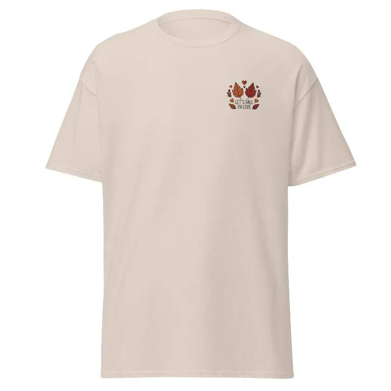 Unisex Fall Embroidered T-Shirt – "Let's Fall In Love"