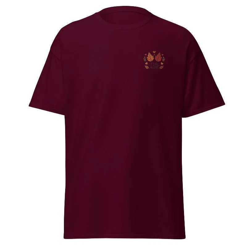 Unisex Fall Embroidered T-Shirt – "Let's Fall In Love"
