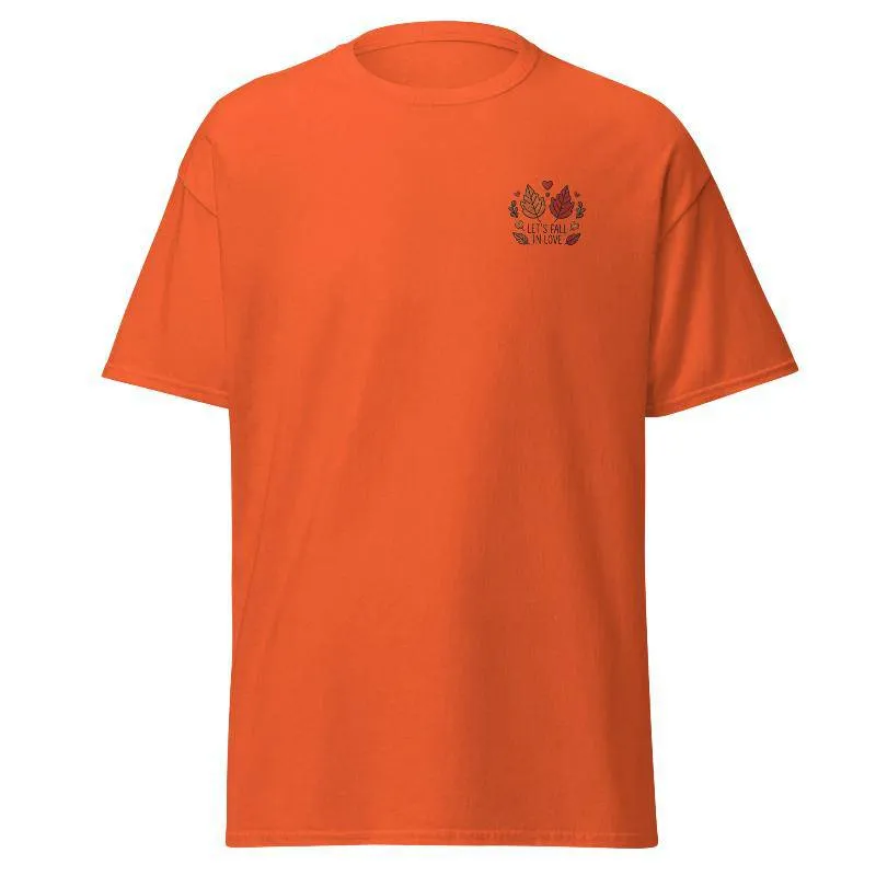 Unisex Fall Embroidered T-Shirt – "Let's Fall In Love"