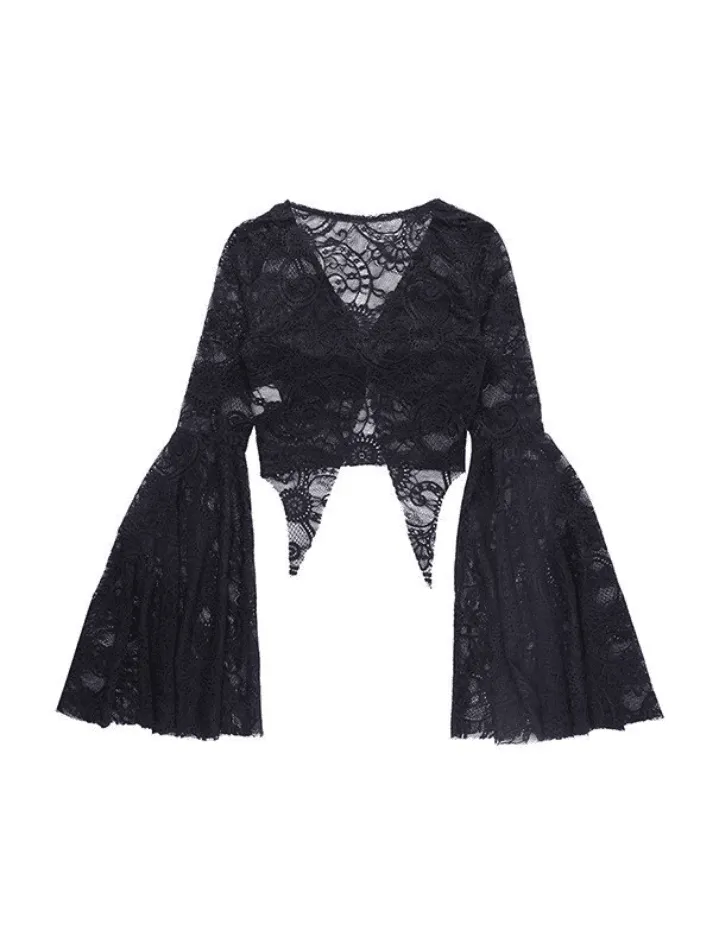 Uniwim ootd Split Lace Cropped Long Sleeve Blouse